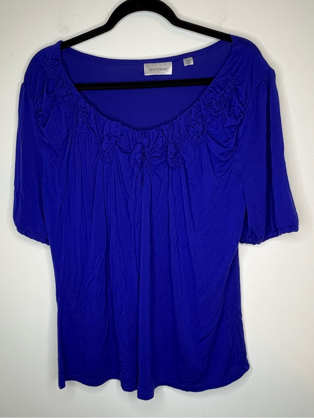 Avenue Cobalt Scoop Neck Ruched Short Sleeve Top 18/20